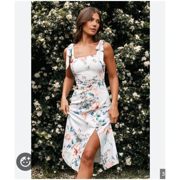 Petal & Pup Laurel Dress Womens US 4 Blue Floral Midi Tie Strap Summer New - Picture 1 of 4